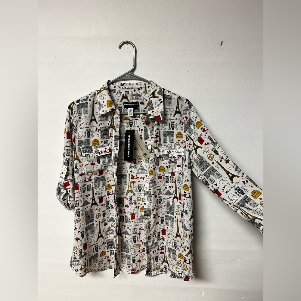 Karl Lagerfeld Paris Print Blouse Button Down